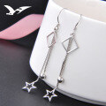 wholesale S925 Sterling Silver Small Fresh Style Long Star Earrings for Women, Full Solid Silver Geometric Square and Circle Earrings-0-1