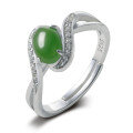 wholesale 925 Silver Inlaid with Hetian Jade Vintage Qipao Hanfu Style Adjustable Openable Jade Ring for Women-0-4