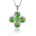 wholesale [925 Sterling Silver] Pendant with Appraisal Certificate, Fashion Women's Clavicle Chain, Four-Leaf Clover Inlaid Hetian Jade Pendant-0-4