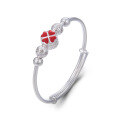 wholesale [990 Silver] Women's Korean Style Minimalist Red Enamel Four-Leaf Clover Bracelet, Fashionable Silver Bracelet-0-4