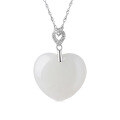 wholesale 925 Sterling Silver Inlaid Heart-Shaped White Jade Pendant with Certificate, Minimalist Ancient Style Necklace for Women-0-4