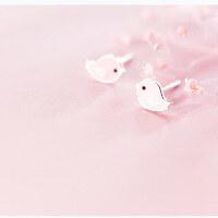 wholesale Sterling Silver S925 Pink Bird Earrings Women Korean Style Small Fresh Cute Sweet Animal Ear Jewelry E6862-S925 silver pair 925 silver