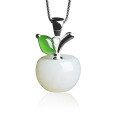 wholesale 925 Sterling Silver Matched Certificate Natural Hetian Jade Apple Pendant Necklace, a Fashionable and Elegant Gift-0-4