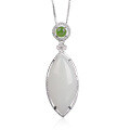 wholesale 925 Sterling Silver Inlaid with Hetian Jade Pendant with Certificate, Factory Direct, National Trend Retro Style, White Jade Marquise Olive-Shaped Necklace-0-4