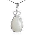 wholesale 925 Sterling Silver with Hetian Jade Waterdrop Pendant and Certificate, Royal Style Crown Inlaid White Jade Necklace Gift for Women-0-4