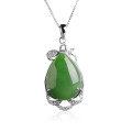 wholesale 925 Sterling Silver Inlaid with Hetian Jade Pendant, Green Jade Teardrop Jewelry for Women with Certificate, Natural Necklace Pendant-0-4