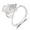 wholesale 925 Sterling Silver Inlaid with Hetian Jade Butterfly Semi-Circular Adjustable Ring with Certificate, New Chinese Style Jewelry for Women-0-4
