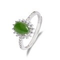 wholesale 925 Sterling Silver Zircon and Jasper Women's Ring, Openable Adjustable with Certificate, Green Diamond Ring with Cabochon-0-4