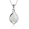 wholesale 925 sterling silver inlaid with antique-style Hetian jade pendant featuring a cabochon white jade, comes with certificate, women's small necklace accessory-0-4