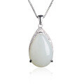 wholesale 925 Silver Inlaid Hetian Jade Pendant with Certificate, New Chinese Style Hanfu Accessory, Elegant White Teardrop Necklace-0-4