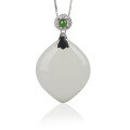 wholesale 925 sterling silver with certified natural Hetian jade pendant, fashionable peach-shaped teardrop gemstone necklace for women-0-4