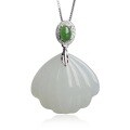 wholesale 925 silver inlaid with Hetian jade pendant with appraisal certificate, shell-shaped, new Chinese style, Hanfu accessory for women-0-4