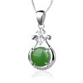 wholesale Rose gold plated 925 silver inlaid with Hetian jade pendant necklace natural jade retro vase pendant collarbone chain-0-4