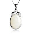 wholesale 925 Sterling Silver Inlaid White Jade Pendant with Certificate, New Large Cabochon Natural Hetian Jade Pendant for Women-0-4