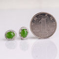 wholesale 925 silver inlaid with simple antique-style jade earrings, featuring a cabochon-cut Hetian jade, accompanied by an appraisal certificate-0-5