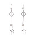 wholesale S925 Sterling Silver Small Fresh Style Long Star Earrings for Women, Full Solid Silver Geometric Square and Circle Earrings-0-4