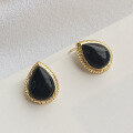 wholesale S925 Sterling Silver With Black Onyx Micro-inlaid Waterdrop Pattern Earrings, European-american Style Luxury Jewelry For Drop Shipping-0-1