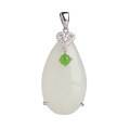 wholesale 925 Silver Inlaid Hetian Jade Pendant with Certificate, Wholesale Jade Bead Necklace, Ancient Style Green Jade Bead, Waterdrop White Jade Pendant for Women-0-4
