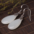 wholesale 925 Sterling Silver Inlaid with Hetian Jade Earrings, Hanfu Ear Accessories, Guofeng Ancient Style Jewelry, Large Water Drop Jade Ear Drops-0-1