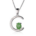wholesale 925 Sterling Silver with Certificate Natural Hetian Jasper Pendant, Sweet Commuting Crescent Moon Necklace Collarbone Chain Wholesale-0-4