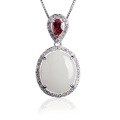wholesale 925 Sterling Silver with Certificate Hetian Jade Pendant Fashionable Large Cabochon White Jade Pendant with Red Zircon for Women-0-4