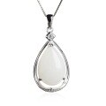 wholesale 925 Silver Inlaid Hetian Jade Pendant with Certificate, Retro Ethnic Style Hanfu Necklace, Waterdrop Gemstone Necklace-0-4