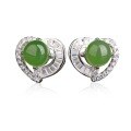 wholesale 925 Sterling Silver Simple Hetian Jade Earrings for Women with Certificate, Heart-shaped Inlaid Bead Jade Ear Studs, Ancient Style Ear Accessories-0-4