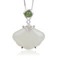 wholesale 925 Sterling Silver with White and Green Jade Beads, New Chinese Retro Style Jade Pendant with Certificate for Women-0-4