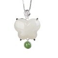 wholesale 925 Sterling Silver Fashionable Natural Hetian Jade Pendant with Certificate, White Jade Butterfly Gemstone Necklace for Women-0-4