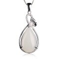 wholesale 925 Sterling Silver Inlaid Vintage Style White Jade Pendant with Identification Certificate, Waterdrop Nephrite Pendant for Women-0-4