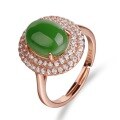 wholesale 925 Sterling Silver Inlaid with Hetian Jade Ring for Women, Personalized Rose Gold Green Jade Adjustable Ring, Jasper Ring with Diamond Accents-0-4