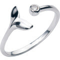 wholesale S925 Silver Small Fish Ring for Women, Minimalist Korean Style Single Diamond Mermaid Tail Adjustable Ring J3238-0-4