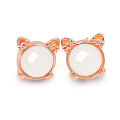 wholesale Rose gold plated 925 silver with certificate, sweet and cute cat earrings featuring white jade tassels and Hetian jade-0-4