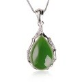 wholesale Retro 925 sterling silver pendant with certificate, inlaid with teardrop-shaped green jade, fashionable Hetian jade bamboo knot necklace for women-0-4