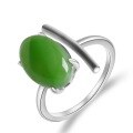 wholesale 925 Sterling Silver Inlaid Jasper Ring Certificate, Fashionable Natural Green Jade Stone Ring Cabochon Hetian Jade Openable Women's Ring-0-4
