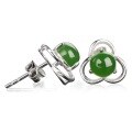 wholesale 925 Sterling Silver Inlaid with Green Hetian Jade Flower Earrings for Women, Comes with Certificate-0-4