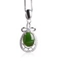 wholesale 925 Sterling Silver Inlaid with Hetian Jasper Pendant Necklace Wholesale Tourist Attraction Green Jade Pendant-0-4