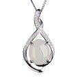 wholesale 925 Silver Wholesale Minimalist Ancient Style Hetian Jade Pendant with Certificate White Jade Stone Cabochon Small Necklace Women-0-4