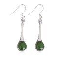 wholesale 925 Sterling Silver Fashionable Natural Hetian Jade Earrings with Certificate, Elegant Long Green Jade Ear Accessories-0-4