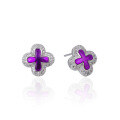wholesale S925 Silver Stud Earrings for Women, Korean-style Minimalist Purple Diamond-Encrusted Four-Leaf Clover Earrings, Student Ear Accessories for Factory Wholesale and Drop Shipping-0-4