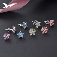 wholesale S925 Metal Source Factory Starfish Earrings for Women with Inlaid Diamond Zirconia Wholesale and Dropshipping-Purple earrings-[Not suitable for Tremella plug]
