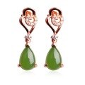 wholesale Rose gold-plated 925 sterling silver inlaid with Hetian jade new Chinese-style tassel drop earrings for women with certificate-0-4