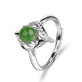 wholesale 925 Silver Inlaid Green Jade Half-Round Ring, Fashion Minimalist Green Jade Ring Wholesale, Hetian Jade Open-Ended Women's Ring-0-4