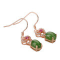 wholesale Silver-plated rose gold natural jade earrings for women with certificate, pure silver inlaid with Hetian jade and jasper ear pendants-0-4