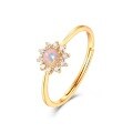 wholesale S925 silver plated with 9K gold European style trendy opal and white zircon sunflower stackable open ring-0-2