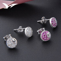 wholesale S925 silver round diamond-encrusted earrings for women with zirconia heart-shaped ear accessories, factory wholesale-White earrings-[not suitable for Tremella plug]