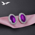 wholesale 925 Silver Ear Studs for Women, Elegant Korean Style with Purple Zircon Inlay, Fashion Earrings, Silver Jewelry Wholesale-0-1