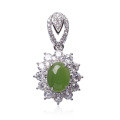 wholesale 925 Sterling Silver Inlaid with Hetian Jade Pendant Factory Direct with Certificate Ethnic Style Green Jade Necklace-0-4
