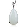 wholesale 925 Sterling Silver Pendant with Long Teardrop Hetian Jade Inlay, Elegant White Jade Pendant for Women, Comes with Appraisal Certificate-0-4