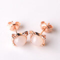wholesale Rose gold plated 925 silver with certificate, sweet and cute cat earrings featuring white jade tassels and Hetian jade-0-1